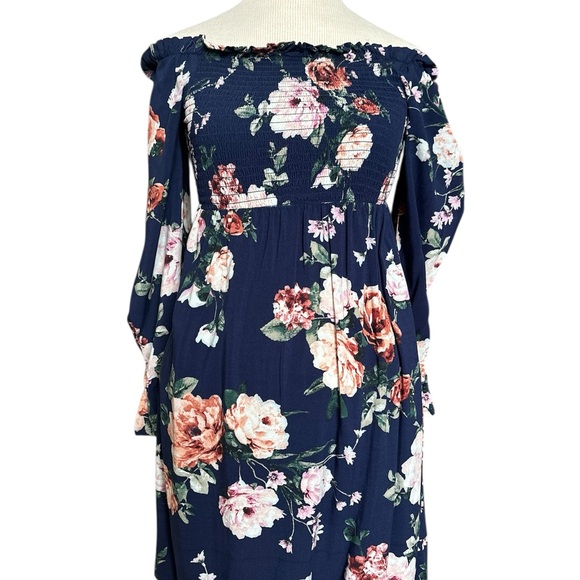 Xhilaration Navy Floral Smocked dress - Picture 3 of 5